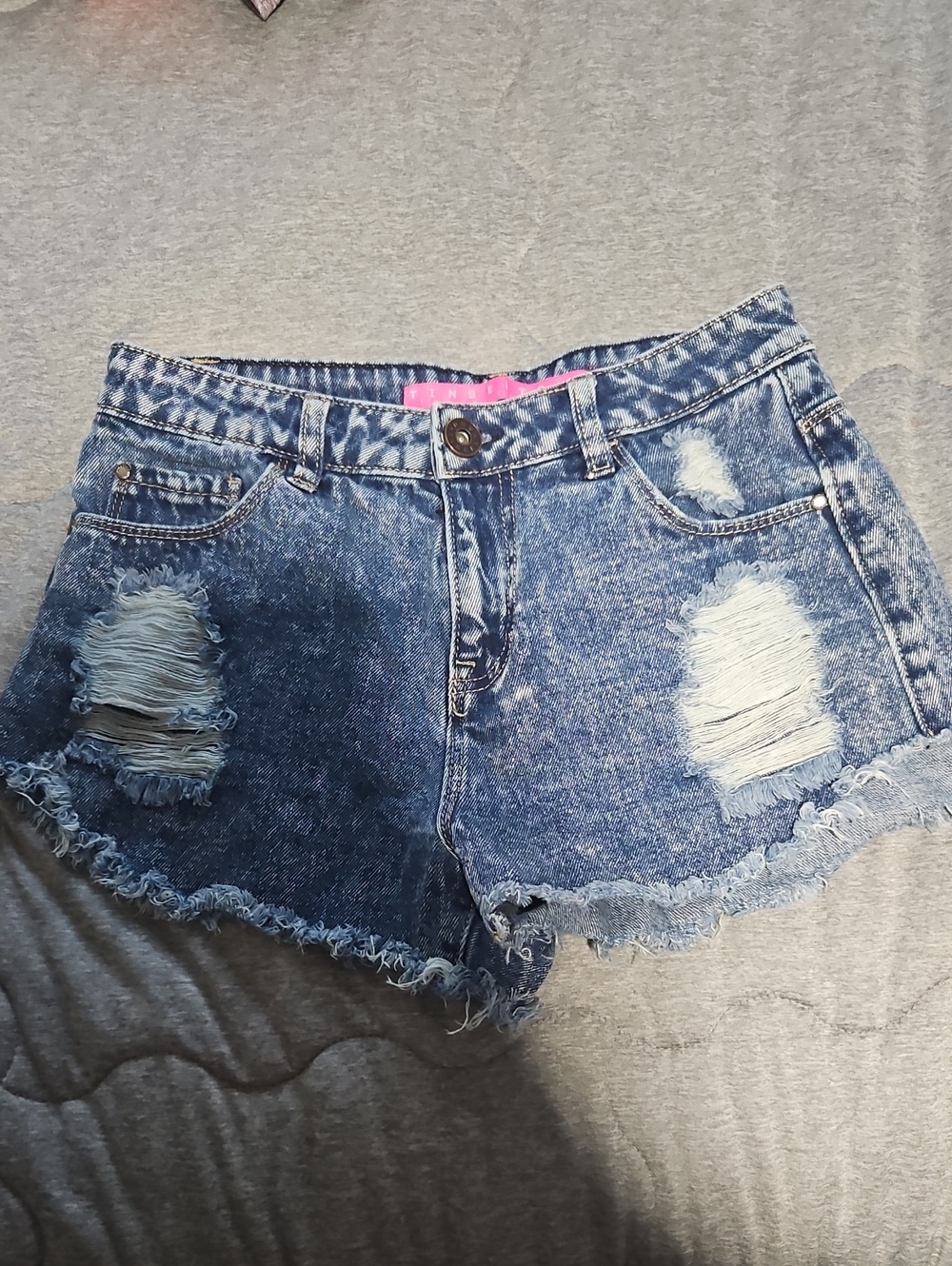 Tinseltown Distressed Frayed Denim Shorts - Blue
